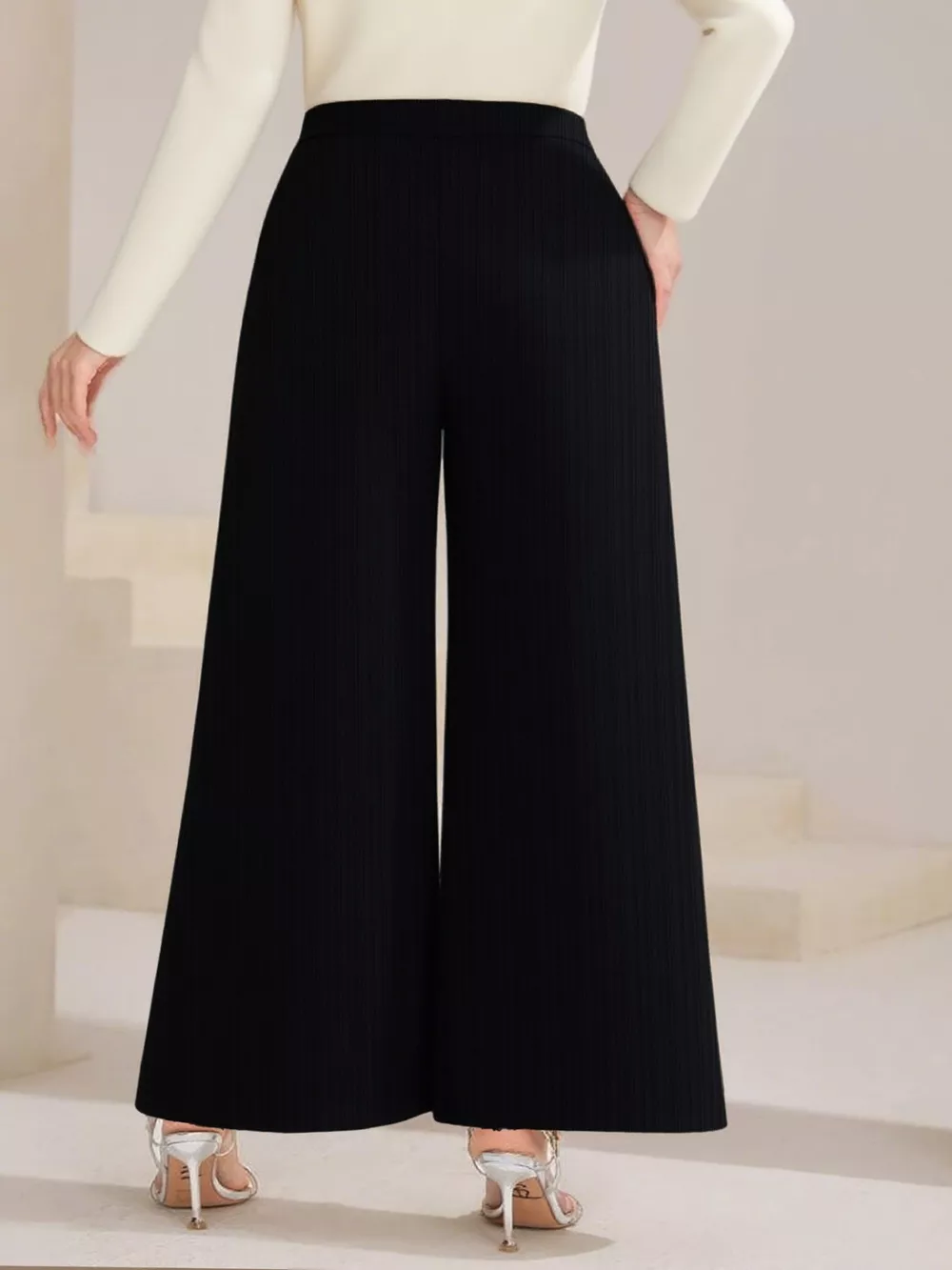 Plus Size High Waist Wide Leg Button Decor Pants, image 4