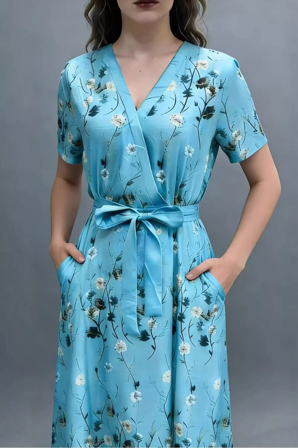 Floral Surplice Short Sleeve Dress, image 5