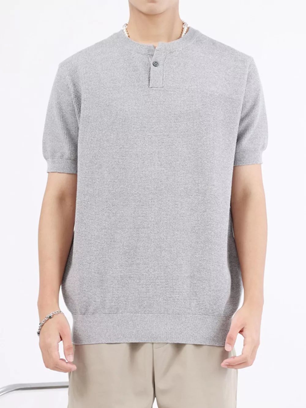Men's Plus Size Casual Knitted Henley T-Shirt, image 9
