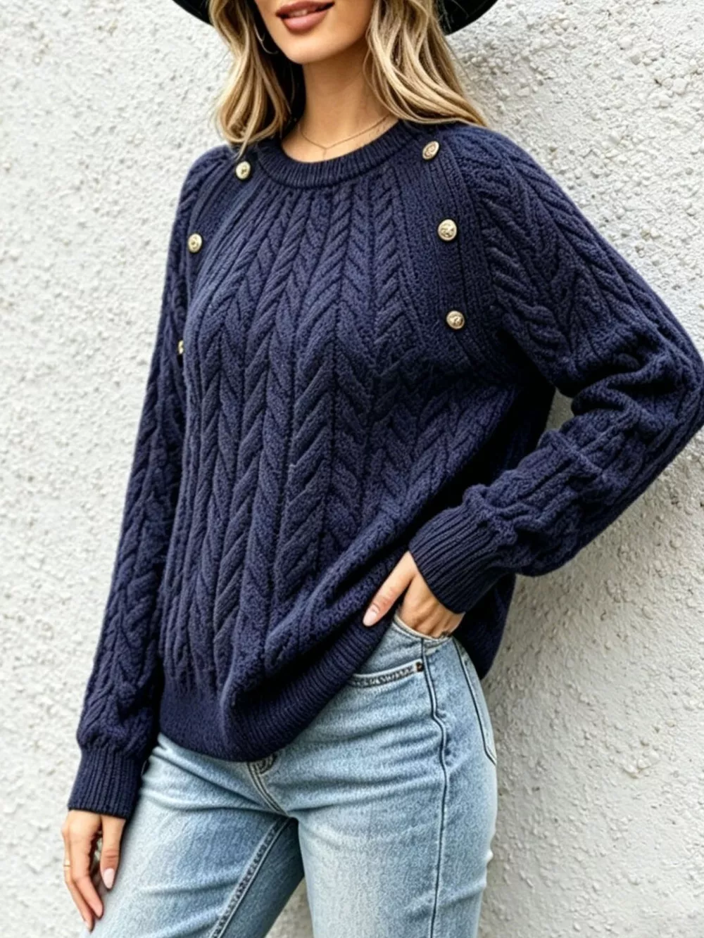 Cable-Knit Raglan Sleeve Sweater, image 2