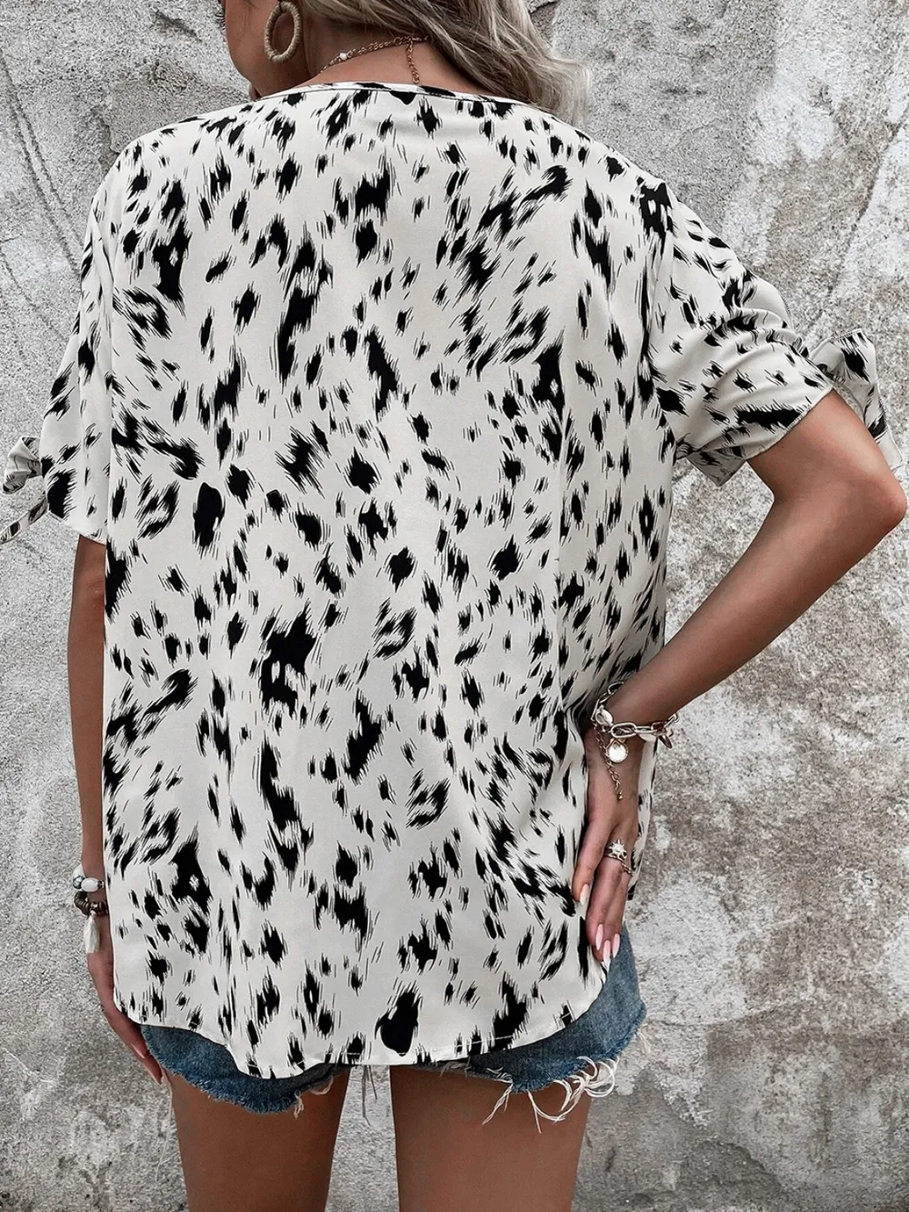 Tied Printed Boat Neck Blouse, image 3