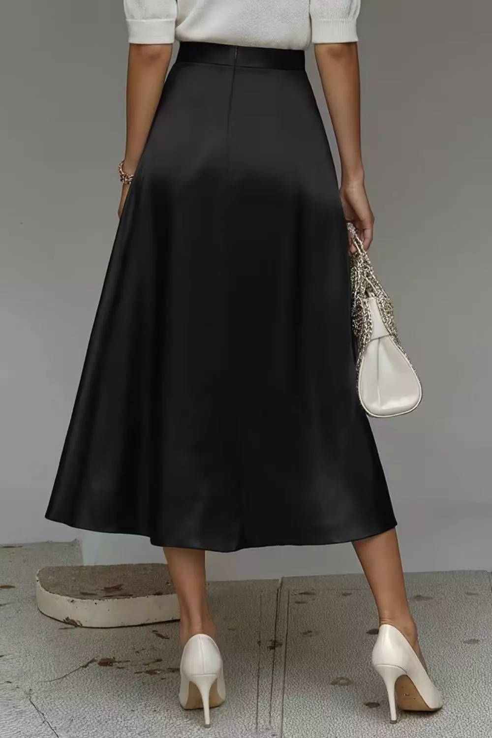 Satin A-Line Midi Skirt, image 7