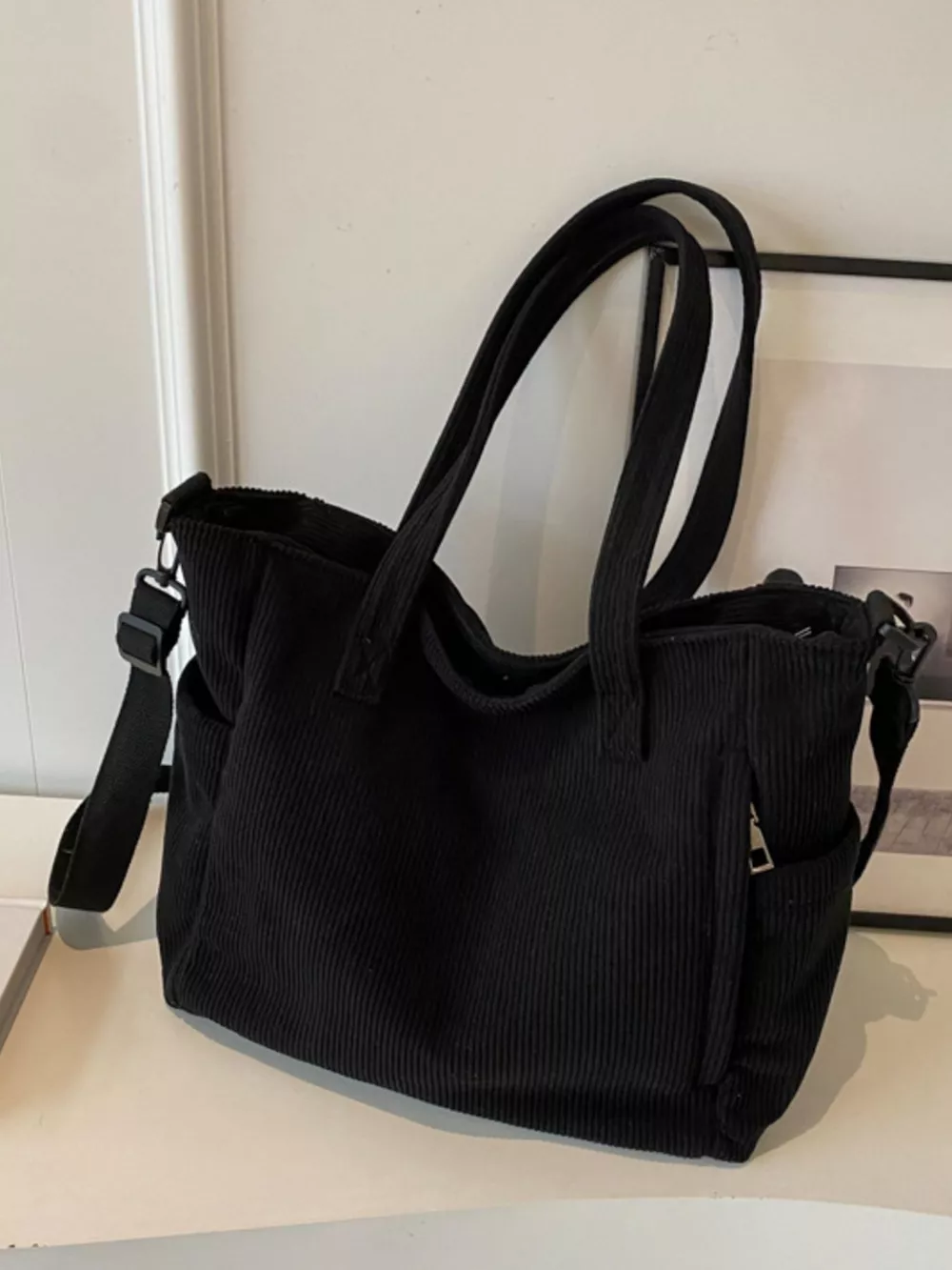 Corduroy Solid Color Handbag, image 6