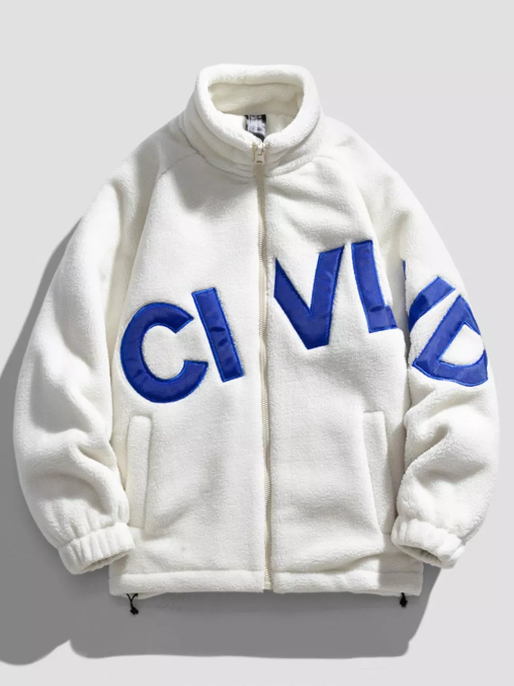Men's Full Size Fleece Letter Graphic Zip Up Jacket Plus Size, image 3