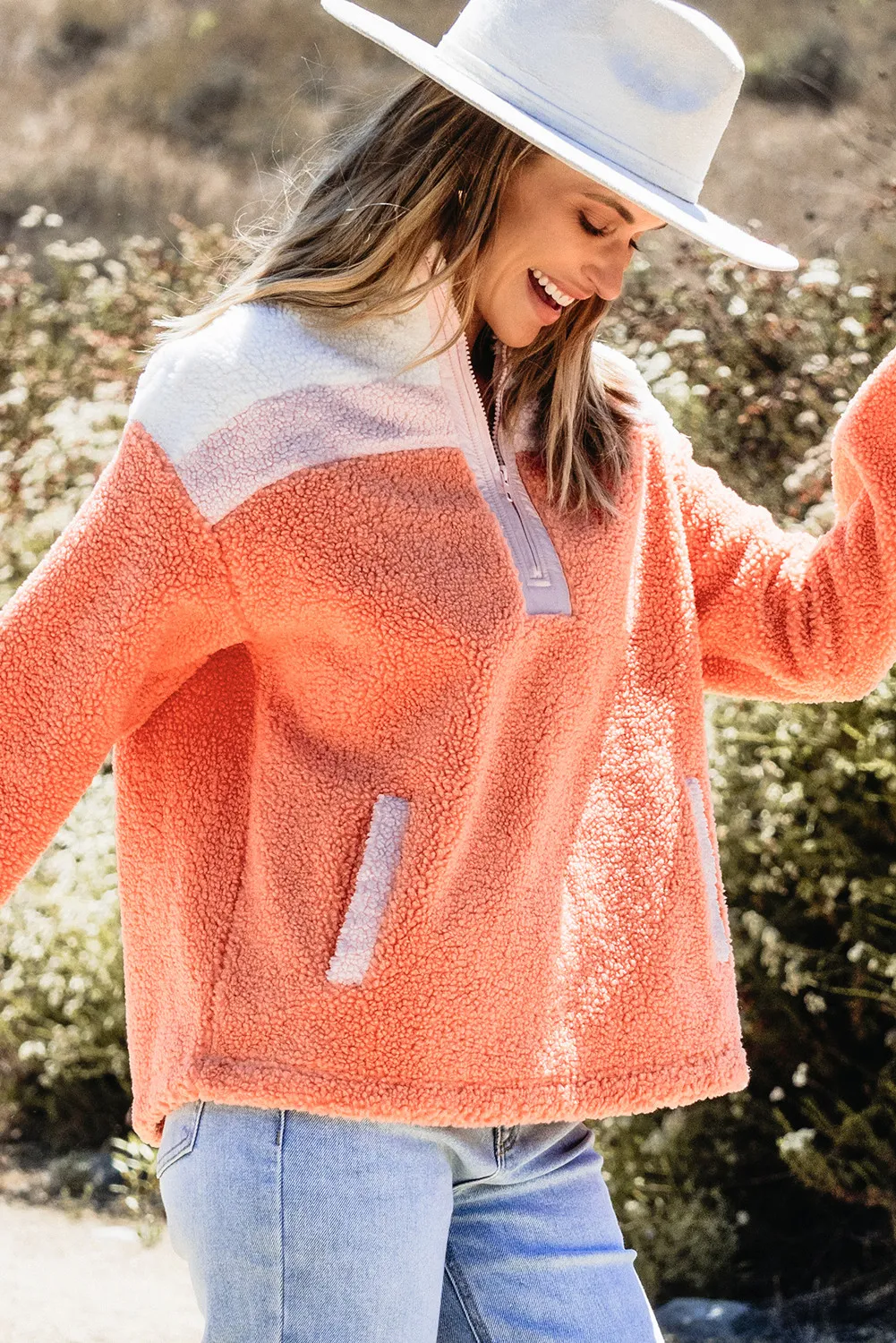 Contrast Half Zip Long Sleeve Sweatshirt, image 5