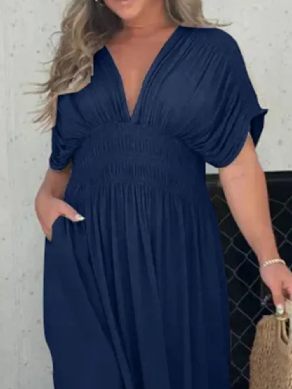 Full Size Deep V-Neck Maxi Dress with Side Slit Plus Size, image 5
