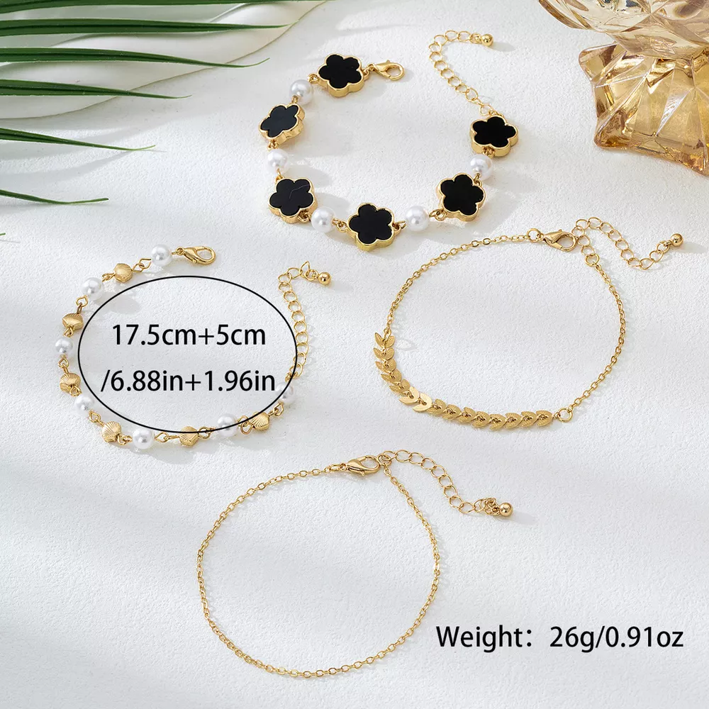 4-Piece 18K Gold-Plated Alloy Resin Bracelet, image 5
