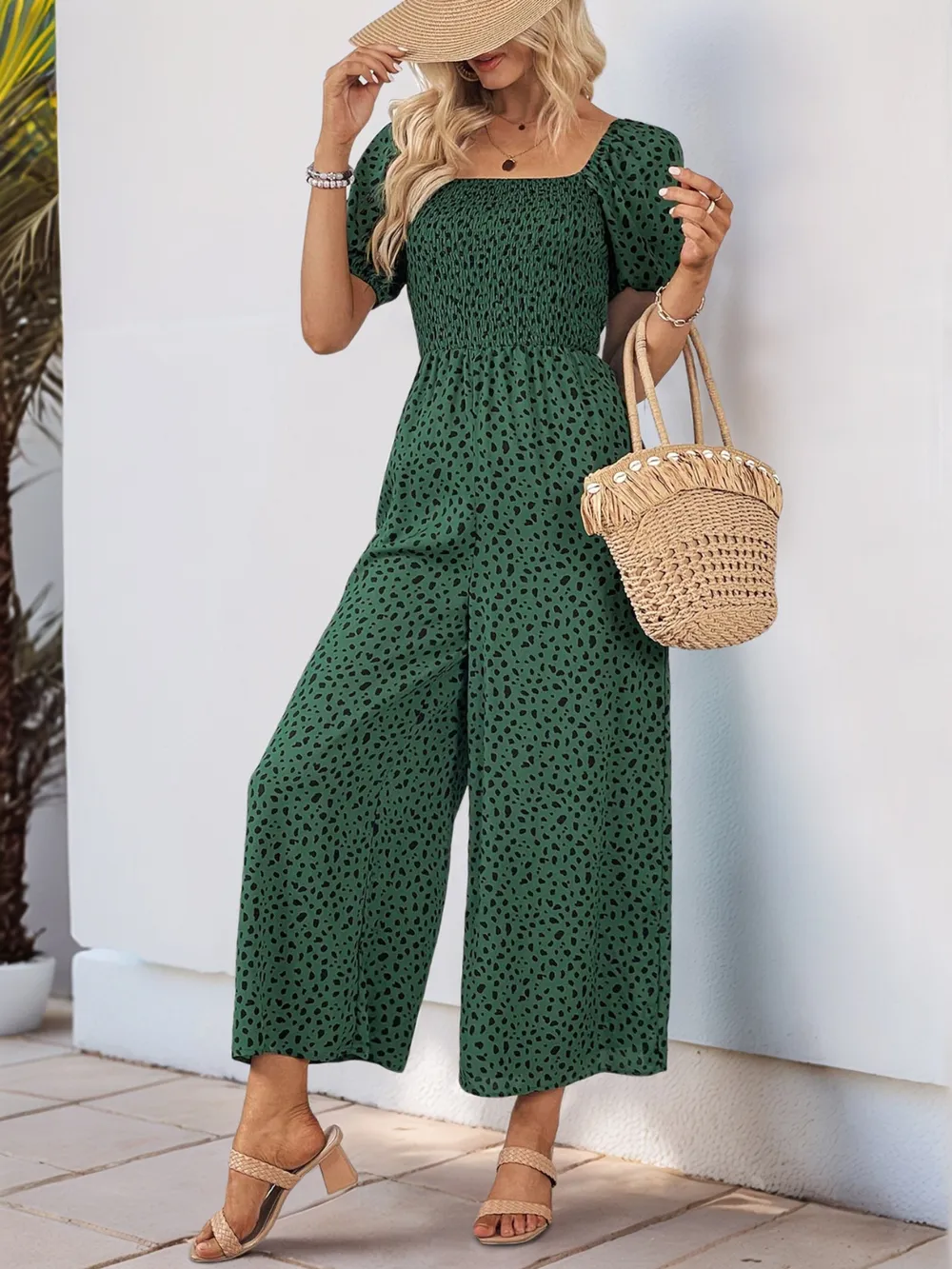 Printed Square Neck Puff Sleeve Jumpsuit, image 12