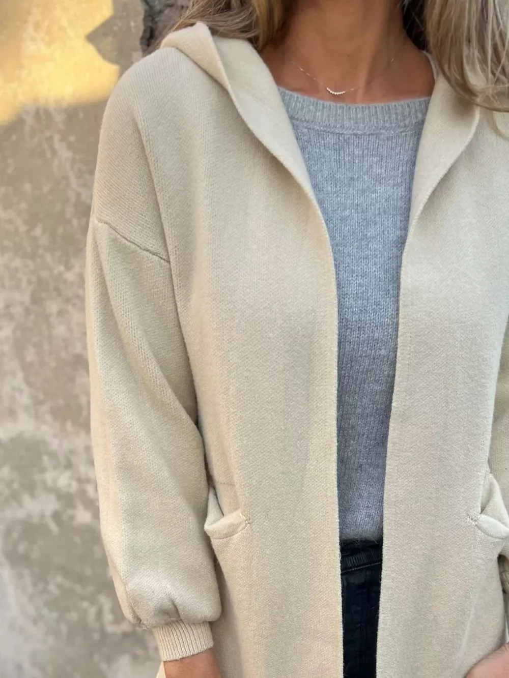 Full Size Open Front Drop Shoulder Hooded Cardigan Plus Size, image 6