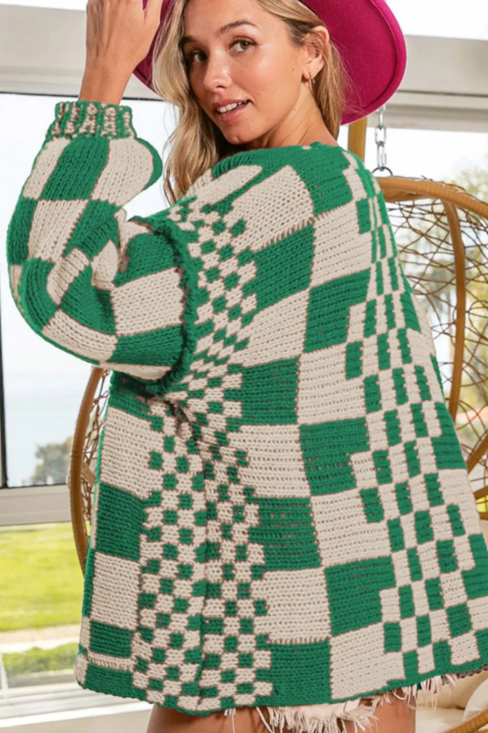 Checkered Open Front Long Sleeve Cardigan, image 13