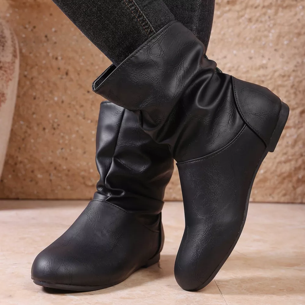 Flat Ankle Boots with Wrinkled Design, image 9