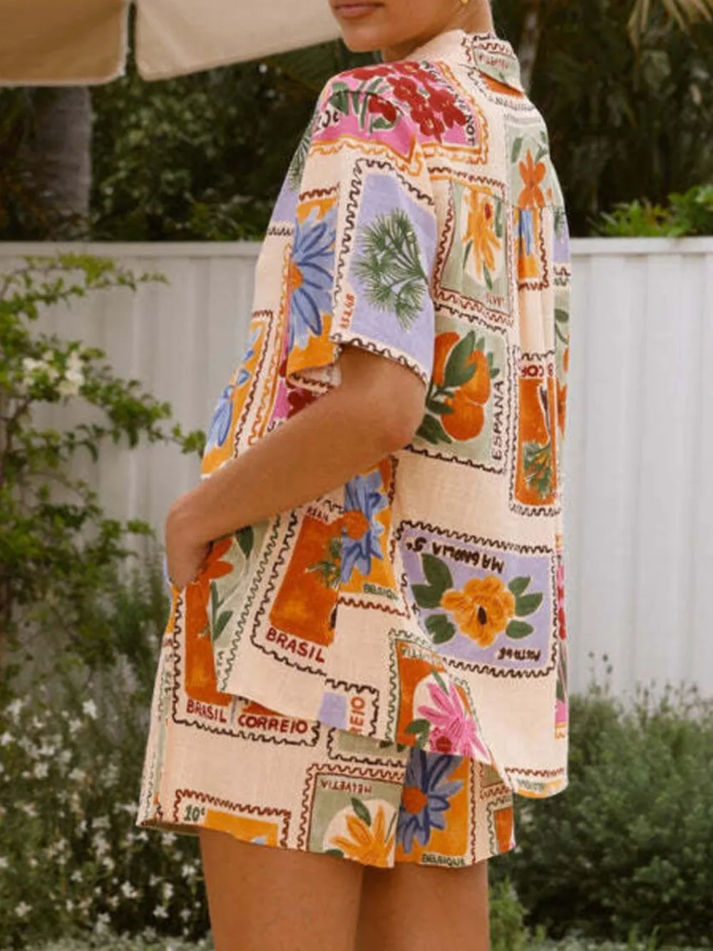 Printed Button Up Shirt and Shorts Set, image 5