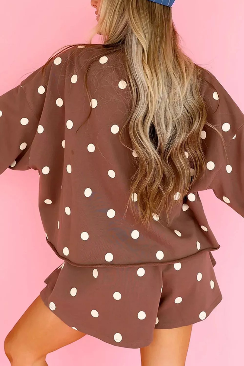 Polka Dot Raw Hem Relaxed Pullover Loose Skort Two Piece Set, image 4