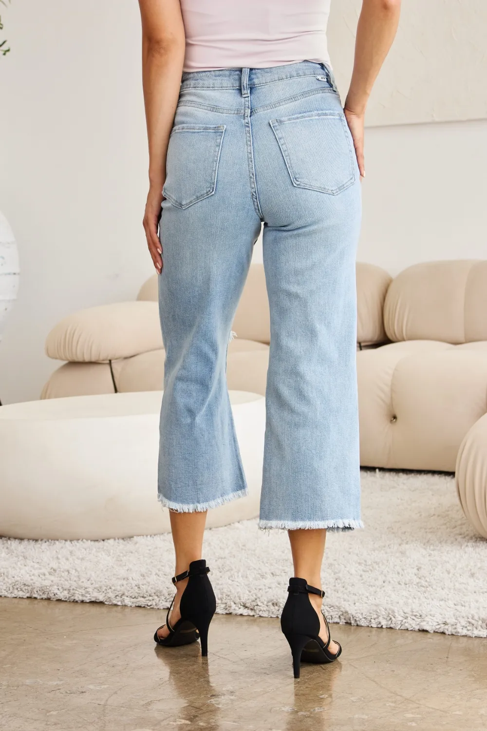 Full Size Tummy Control High Waist Raw Hem Distressed Jeans, image 10