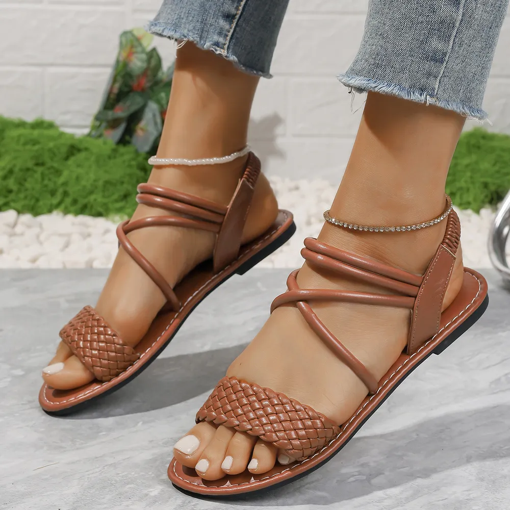 Braided Ankle Strap Flat Sandals, image 3
