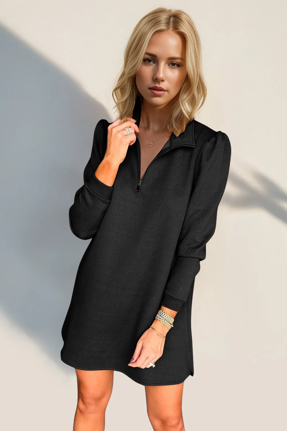 Textured Quarter Zip Long Sleeve Dress, image 10