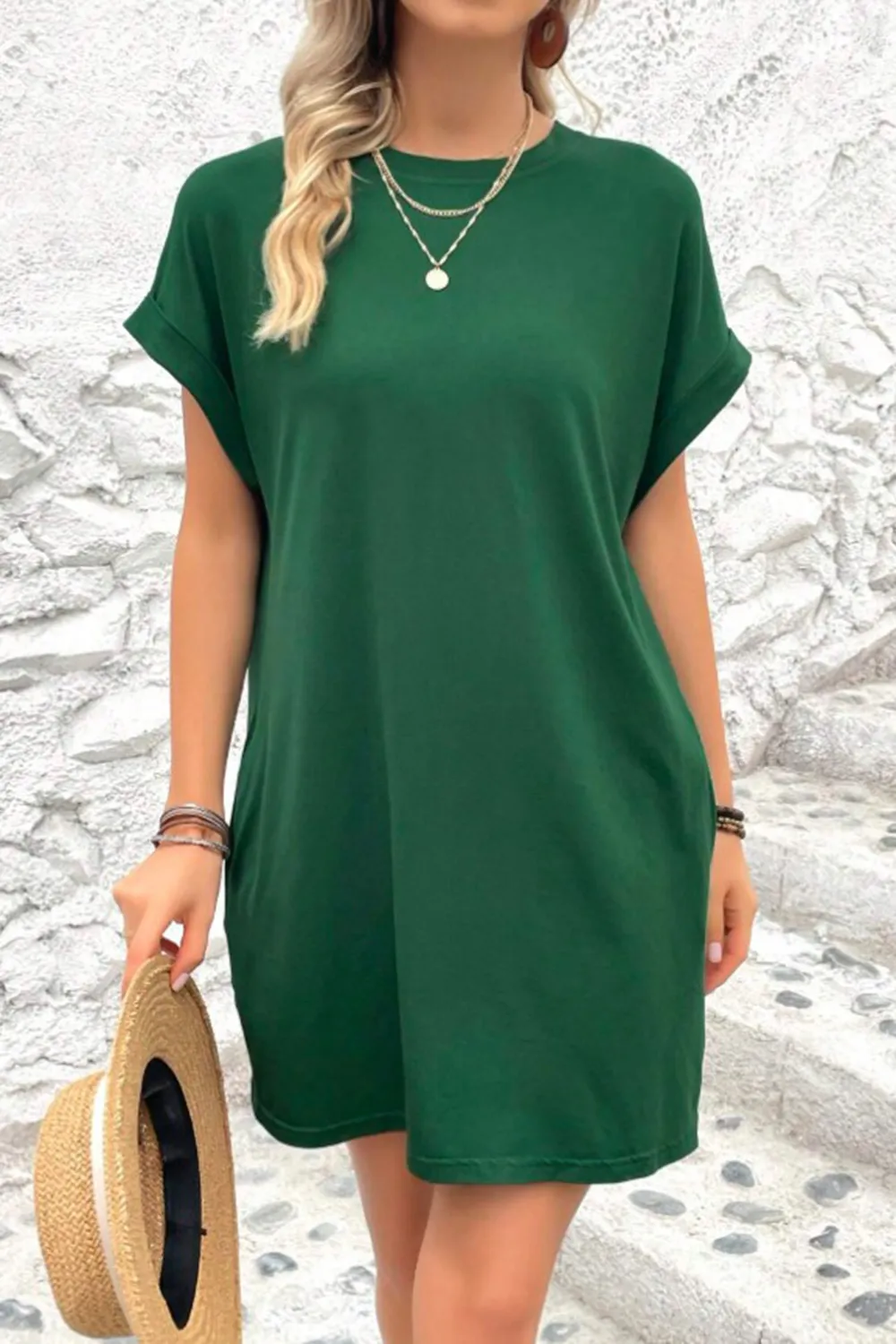 Pocketed Round Neck Short Sleeve Dress, image 5