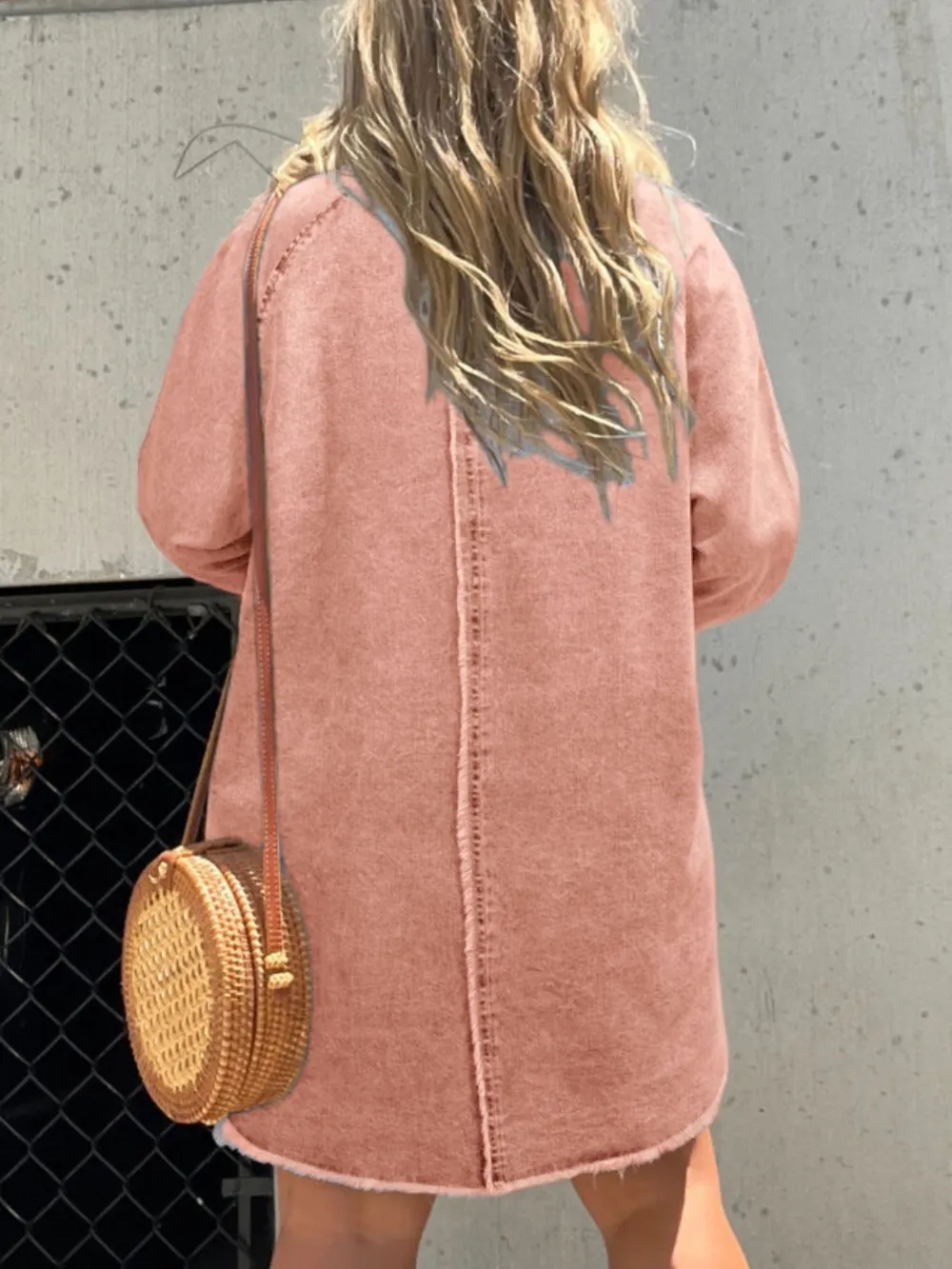 Full Size Button-Front Long Sleeve Denim Shirt Dress Plus Size, image 14