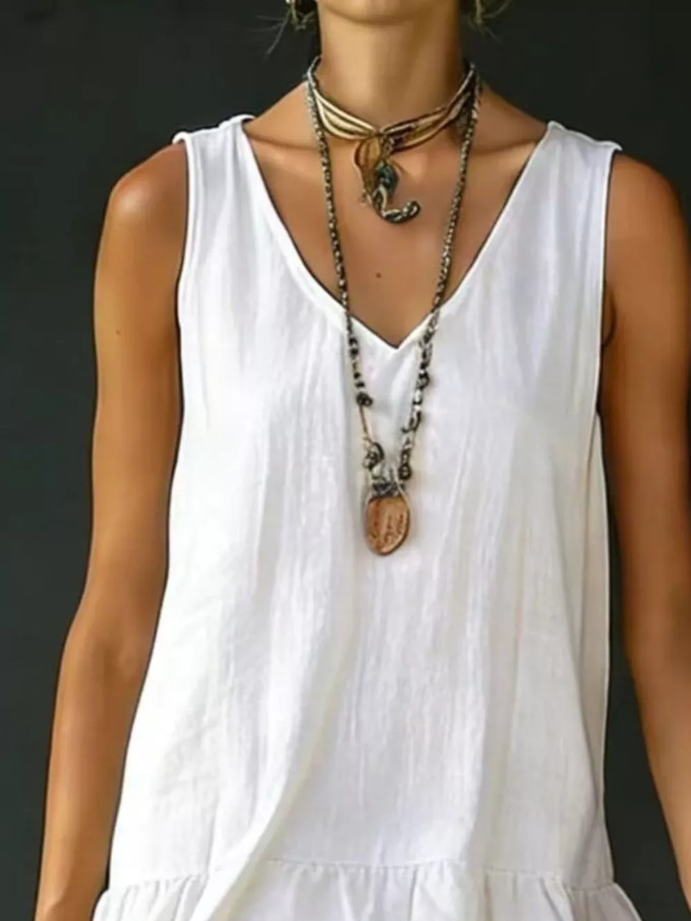 Full Size Ruffled Hem V-Neck Sleeveless Dress Plus Size, image 17