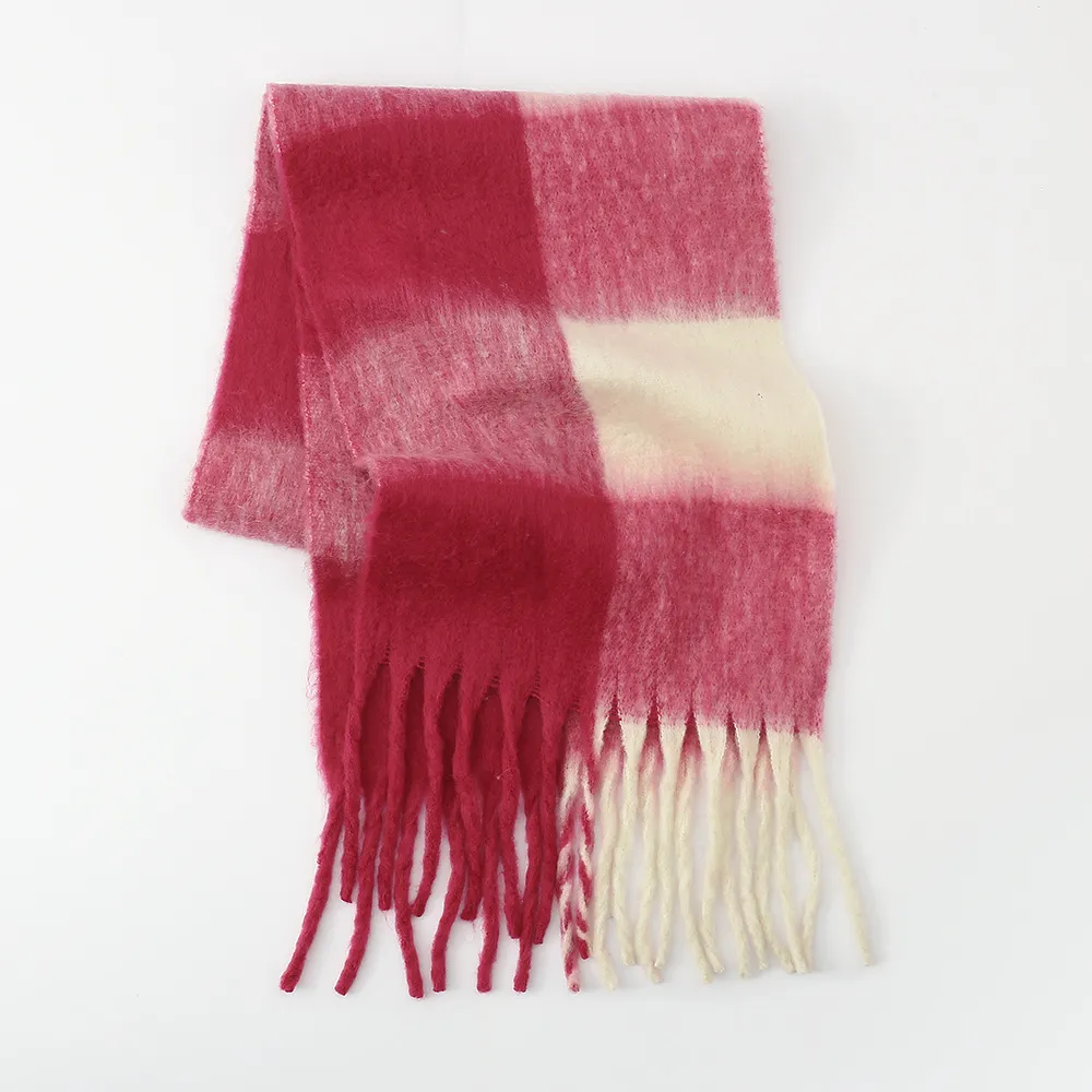 Fringe Contrast Plaid Polyester Scarf, image 3