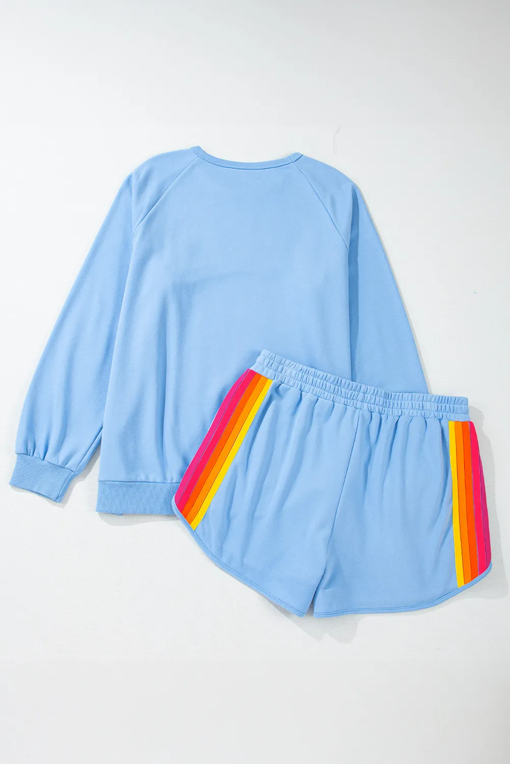 Full Size Contrast Striped Round Neck Top and Shorts Set, image 9