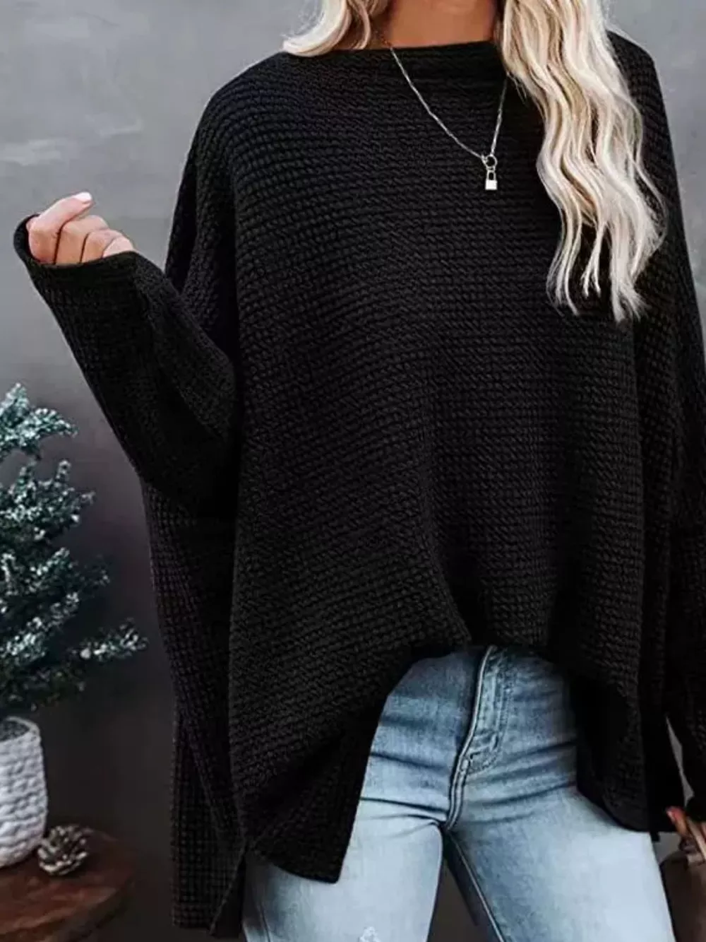 Boat Neck Waffle Knit Top, image 6