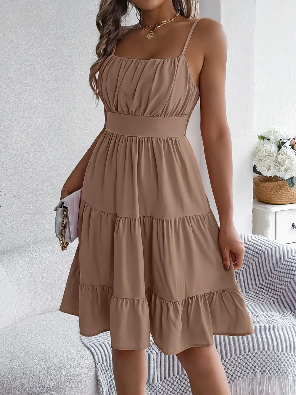 Smocked Back Tiered Cami Dress, image 8