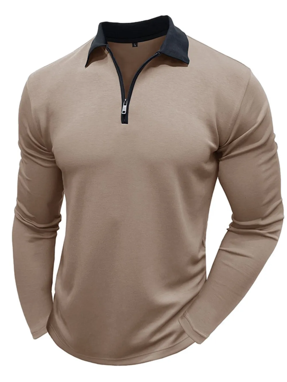 Men's Classic Long Sleeve Contrast Collar Polo Shirt, image 5