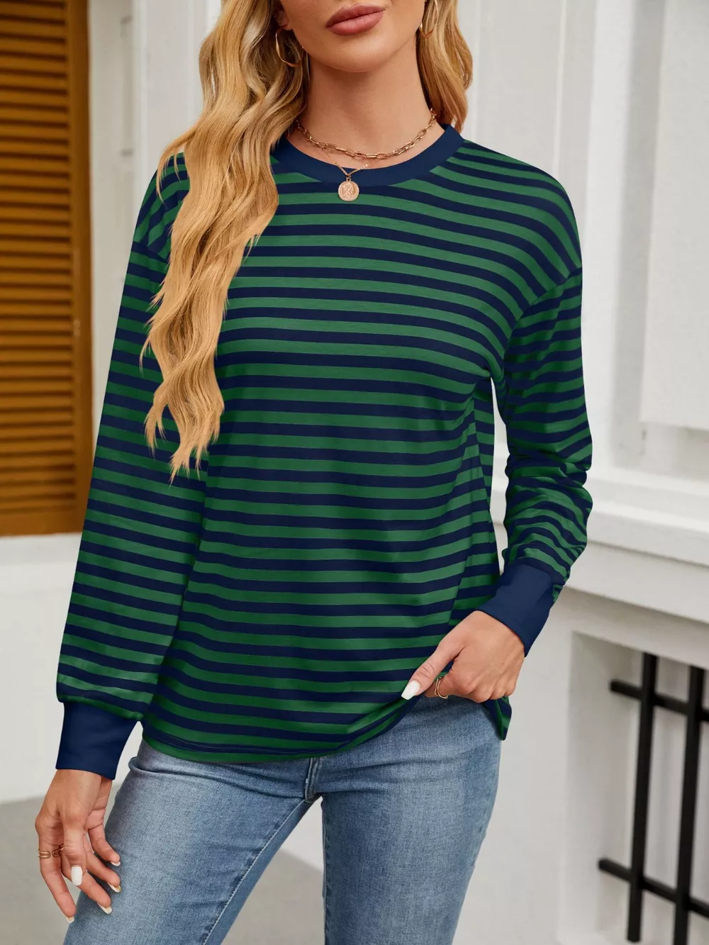 Striped Long Sleeve Casual T-Shirt, image 22