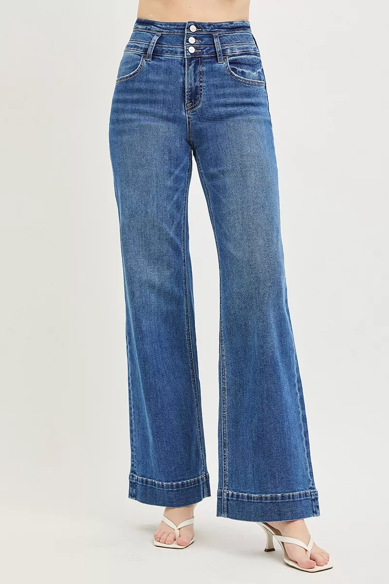 High Rise Wide Leg Wide Band Detail Jeans, image 3