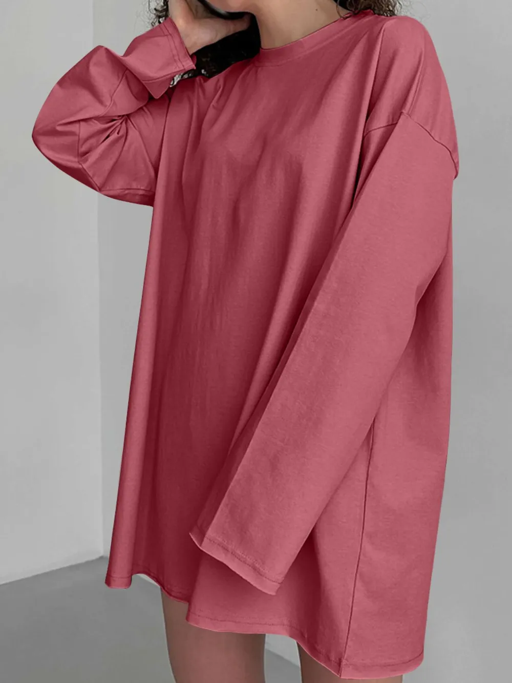 Round Neck Long Sleeve Oversized T-Shirt, image 31