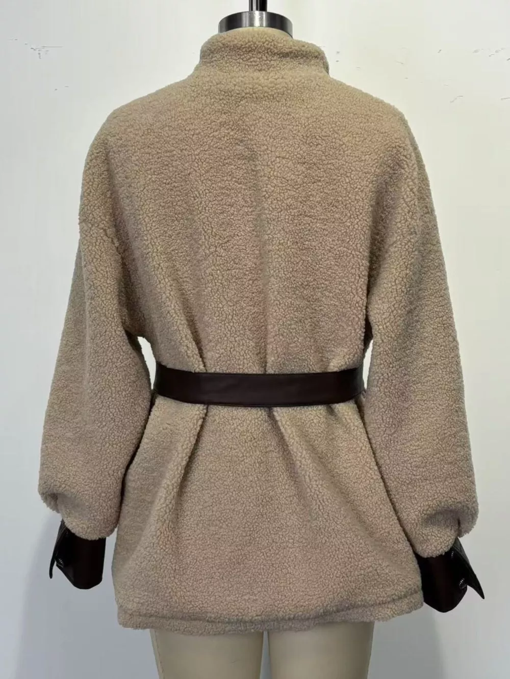 Leather Trim Sherpa Outerwear with Pockets, image 5