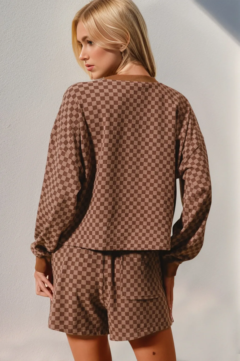 Checkered Half Button Top and Shorts Set, image 3