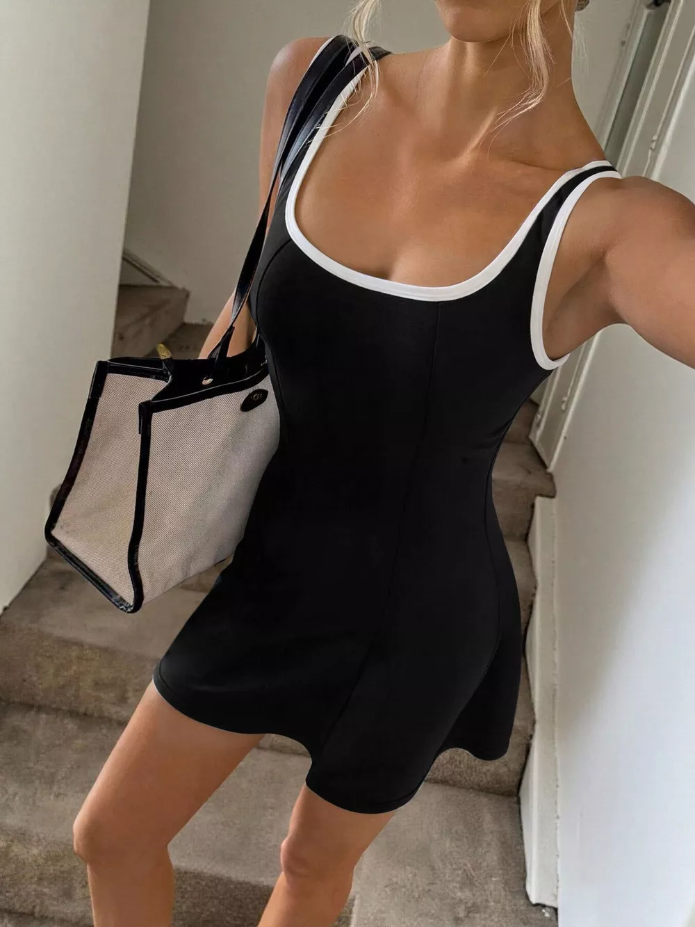 Contrast Trim Wide Strap Dress, image 4