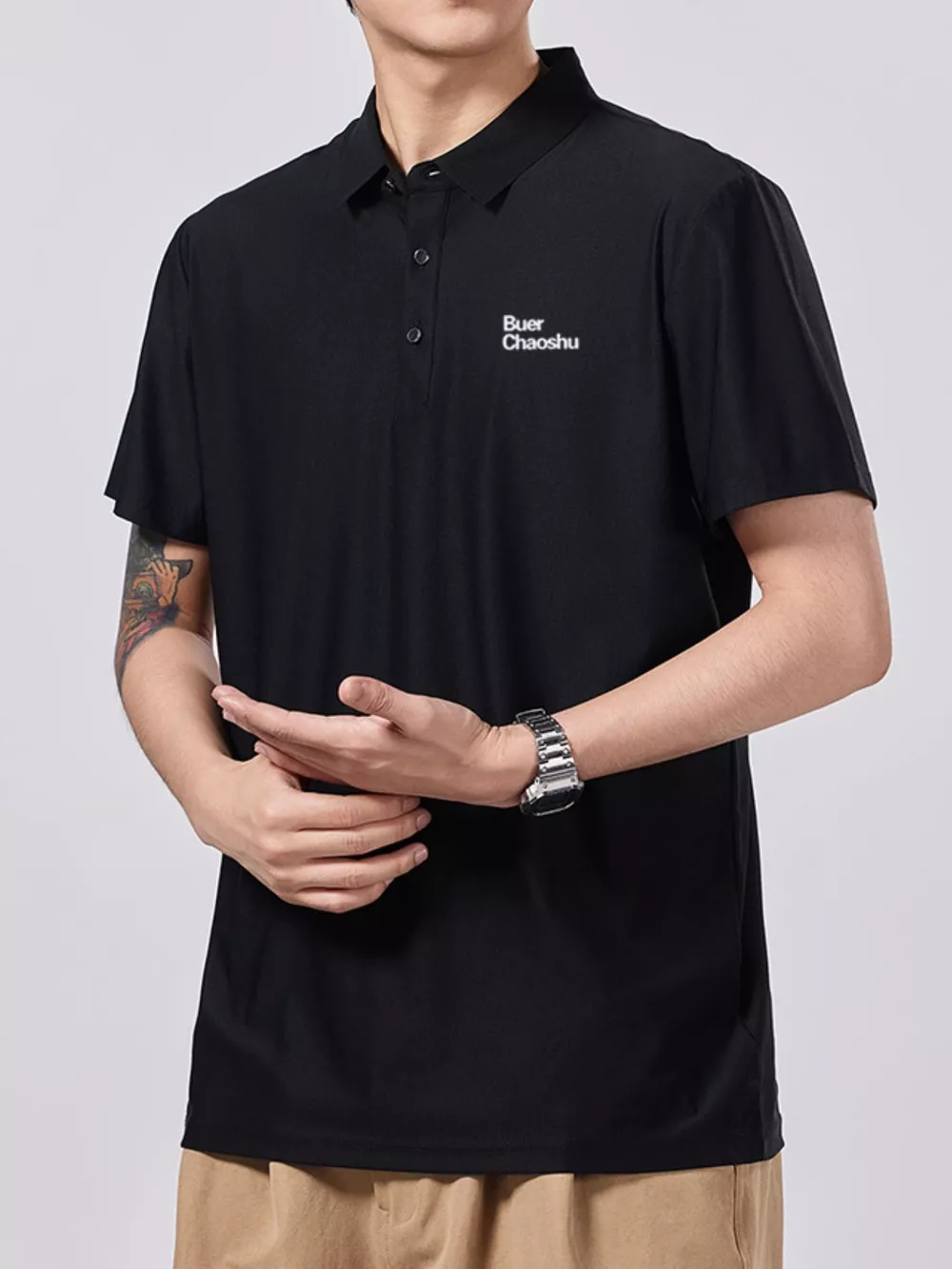 Men's Plus Size Button Detail Short Sleeve Polo, image 3