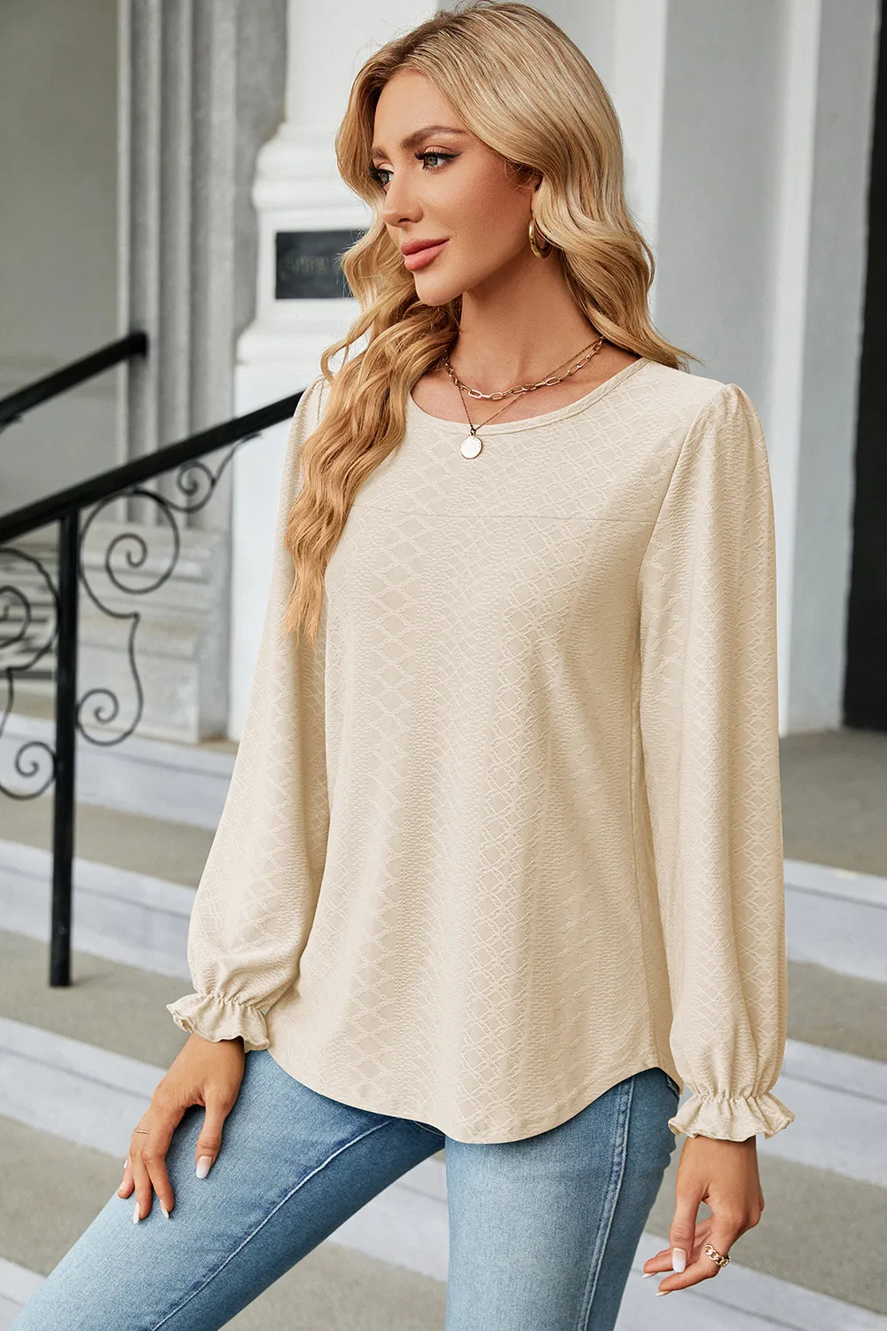 Round Neck Flounce Sleeve T-Shirt, image 21