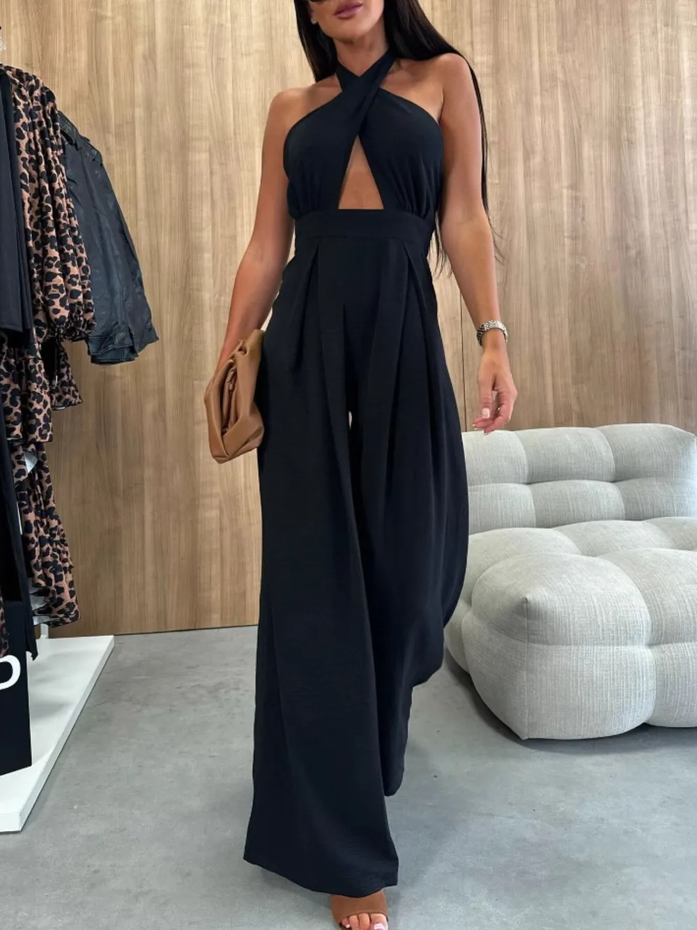 Wide Leg Cutout Halter Neck Jumpsuit, image 13