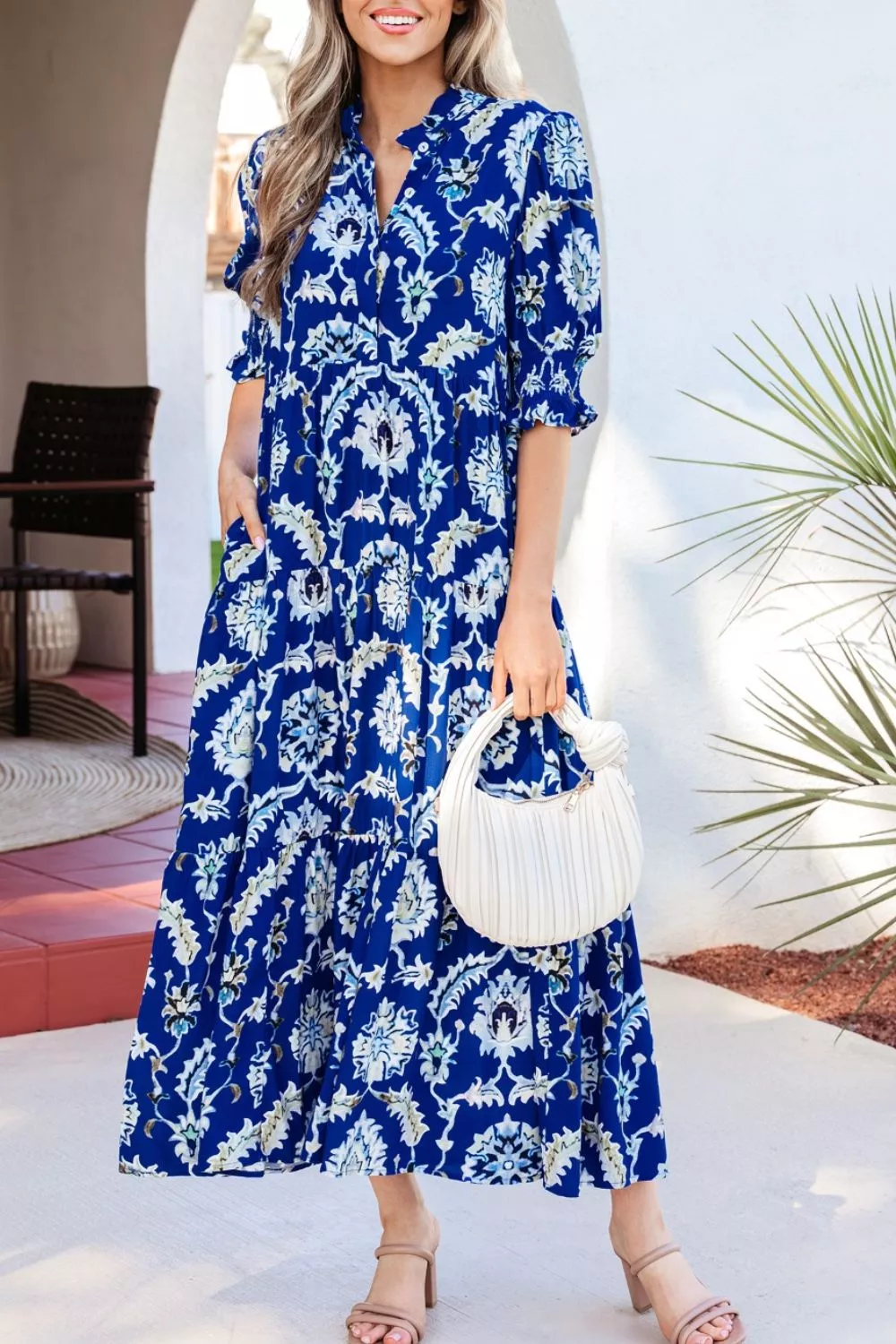 Wild Floral Print Frilled Collar Half Sleeve Dress, image 4