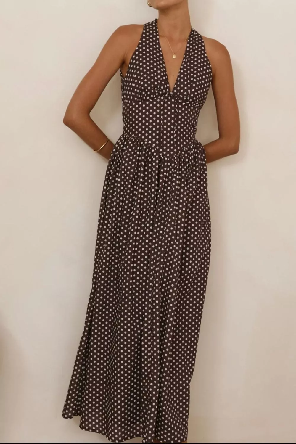 Backless Polka Dot Halter Neck Maxi Dress, image 12