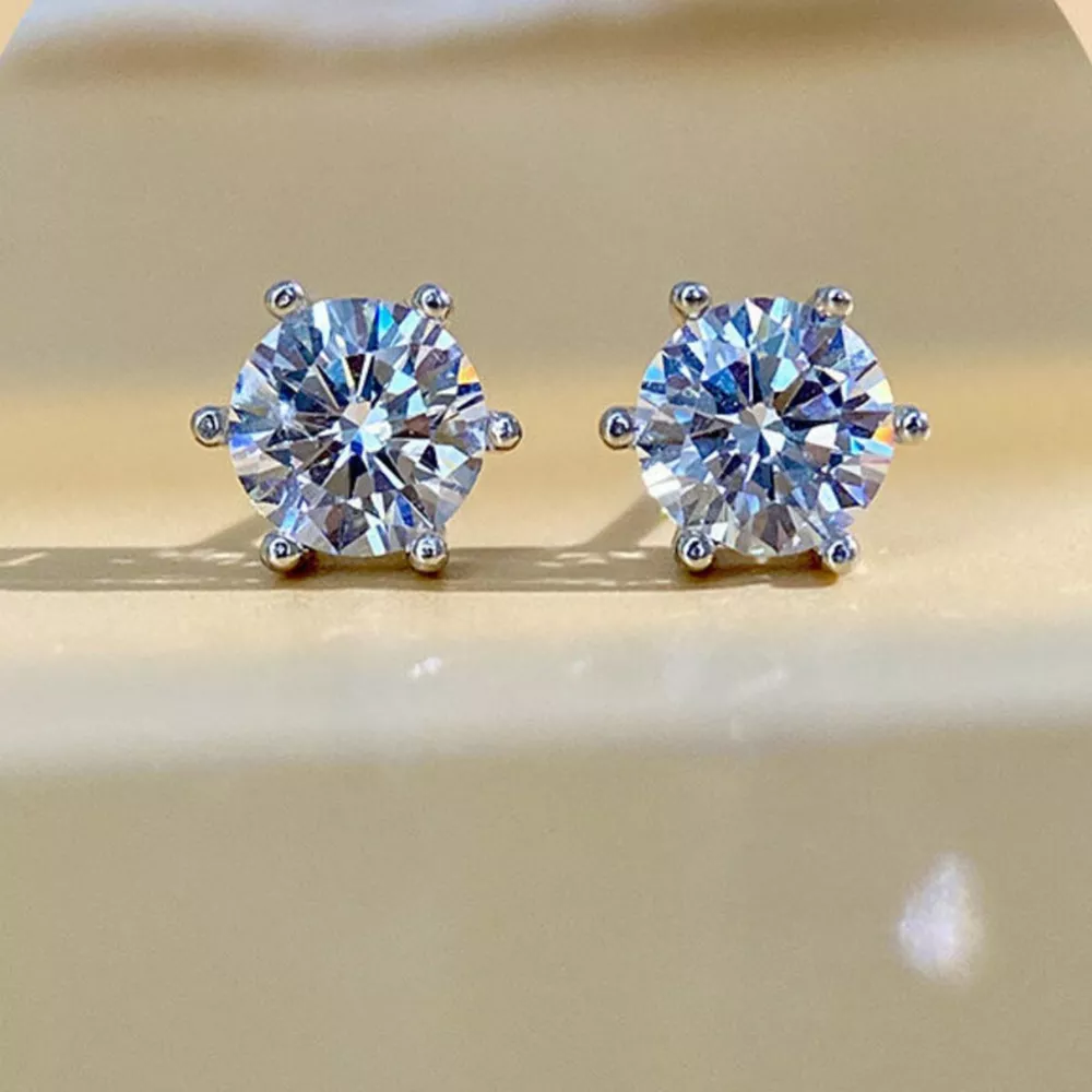 2 Carat 925 Sterling Silver Moissanite Stud Earrings, image 5