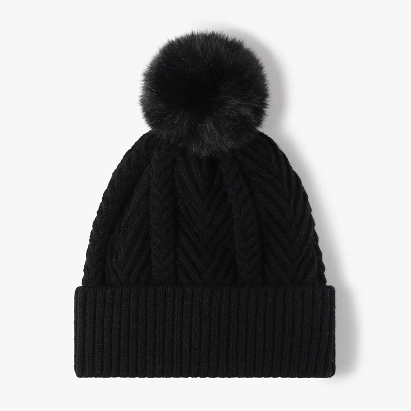 Cable Knit Solid Color Hat with Pompom, image 9