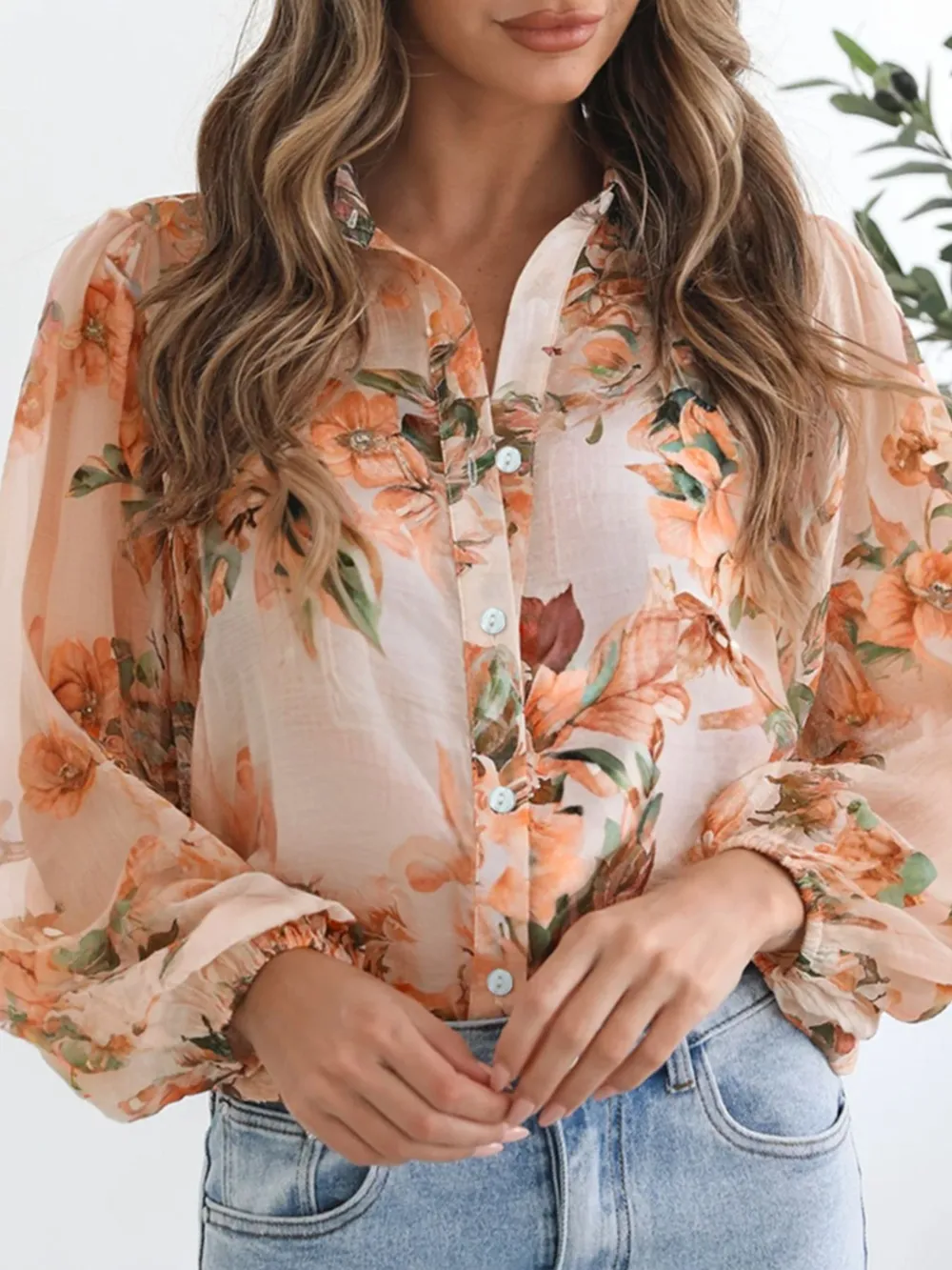 Floral Print Button-Up Shirt, image 4