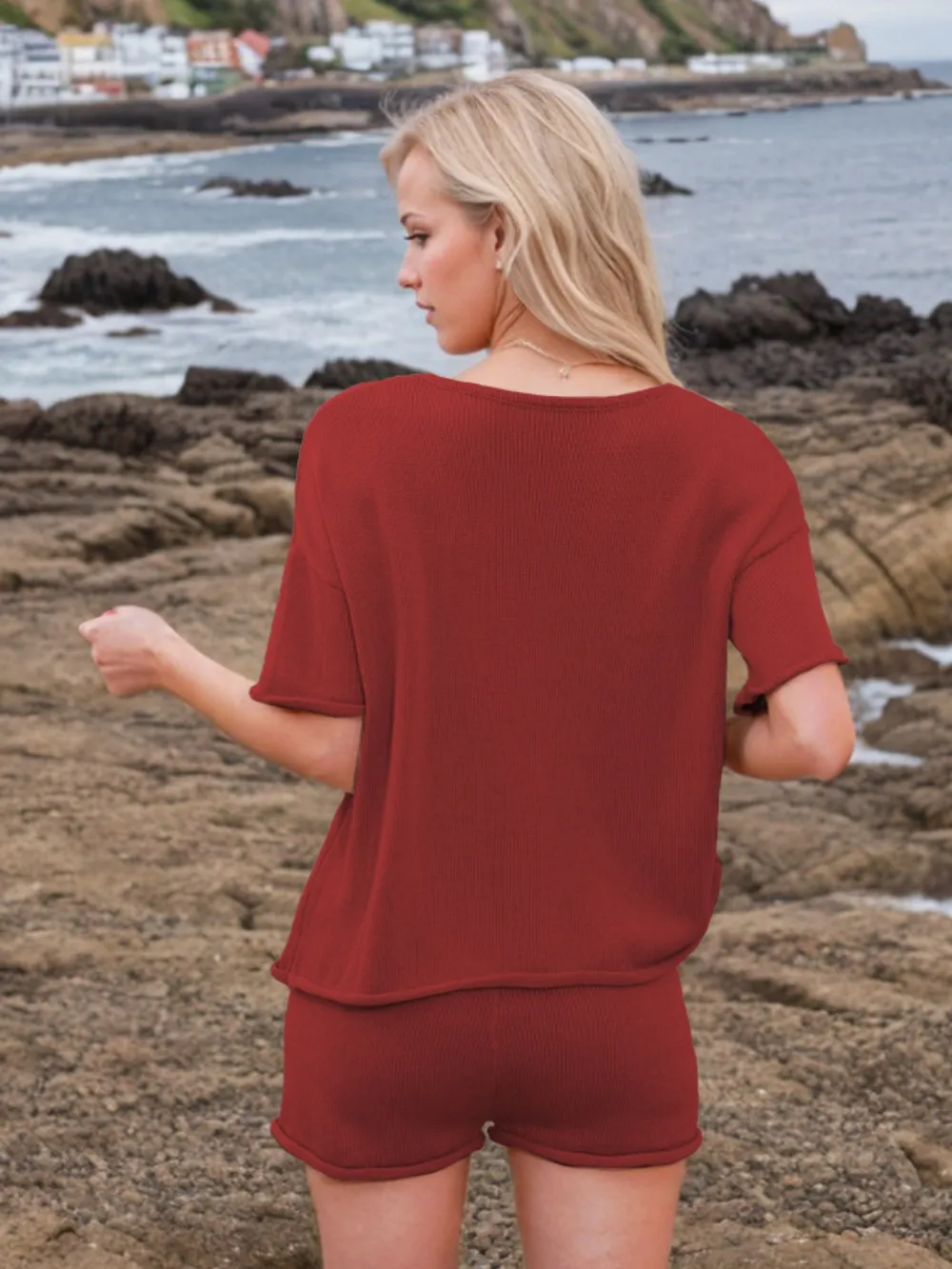 Round Neck Short Sleeve Top and Shorts Sweater Set, image 11