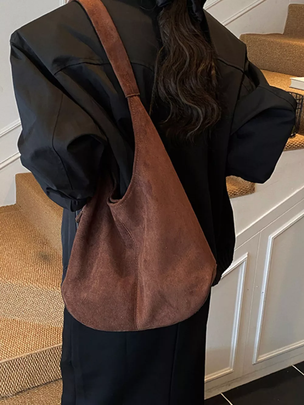 Suede Hobo Shoulder Bag, image 8