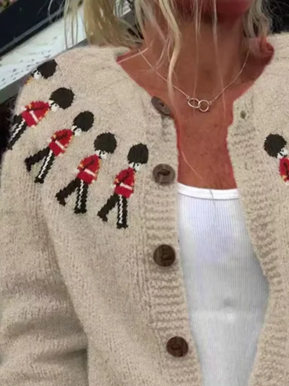Full Size Vintage British Guard Pattern Knit Cardigan Plus Size, image 2