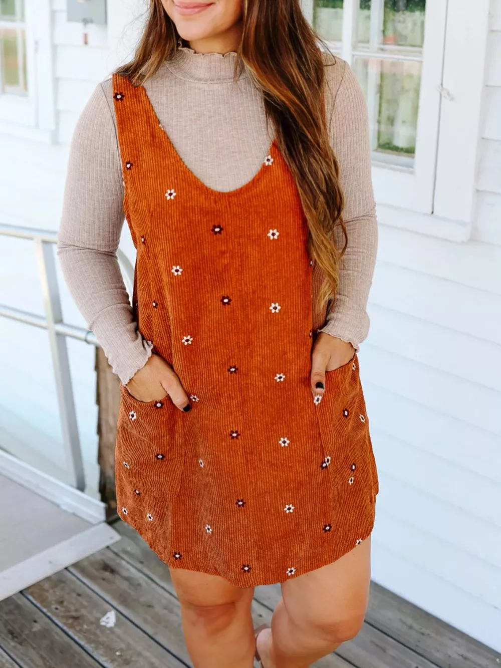 Floral Corduroy Overall Dress, image 3