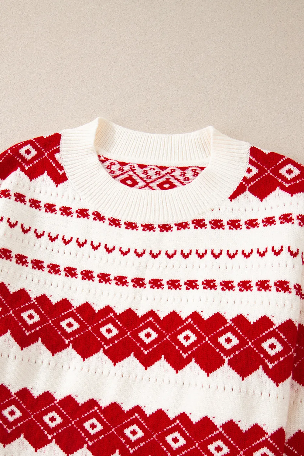 Geometric Round Neck Dropped Shoulder Sweater, image 5