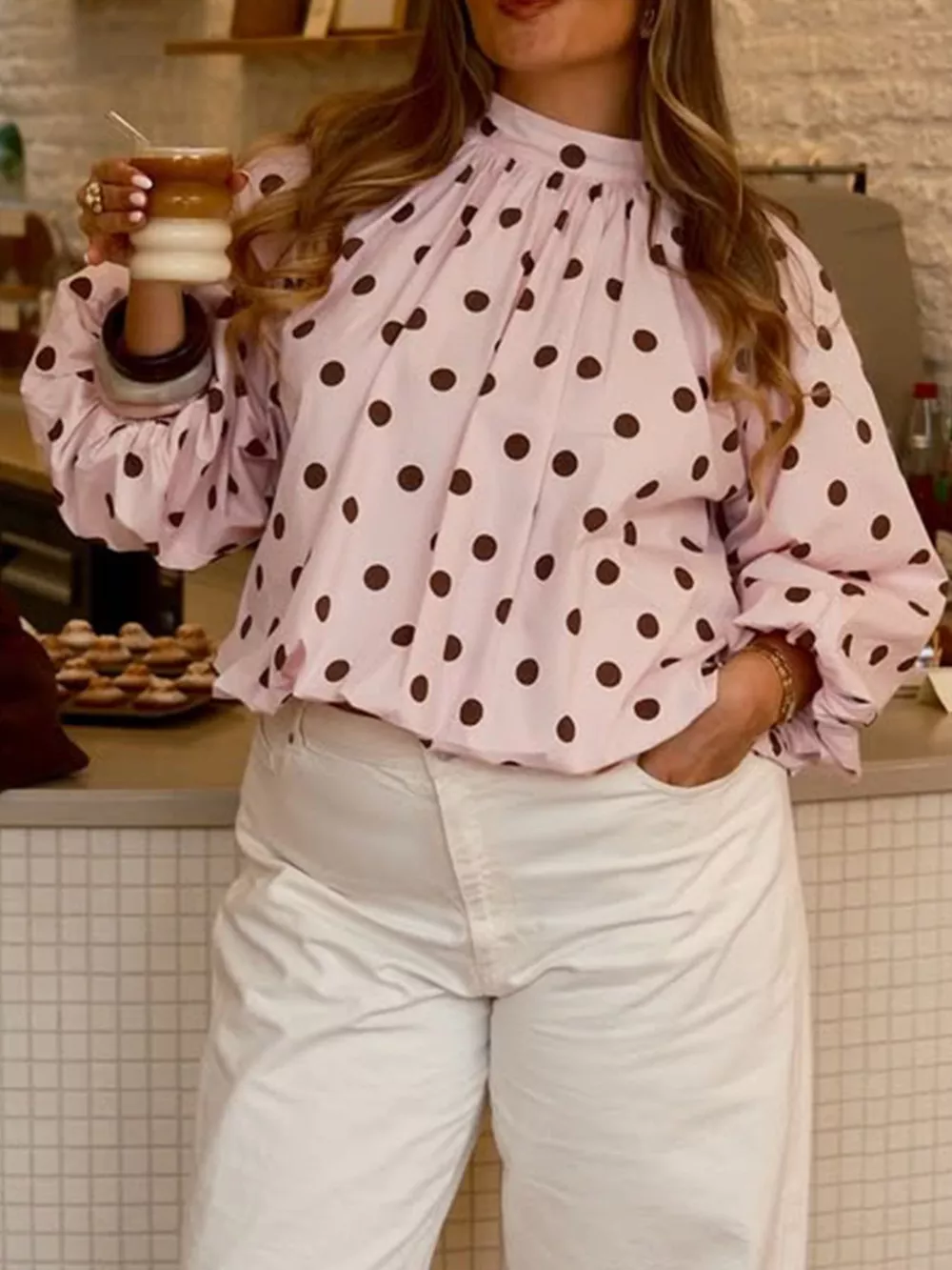 Polka Dot Open-Back Tied Blouse, image 2