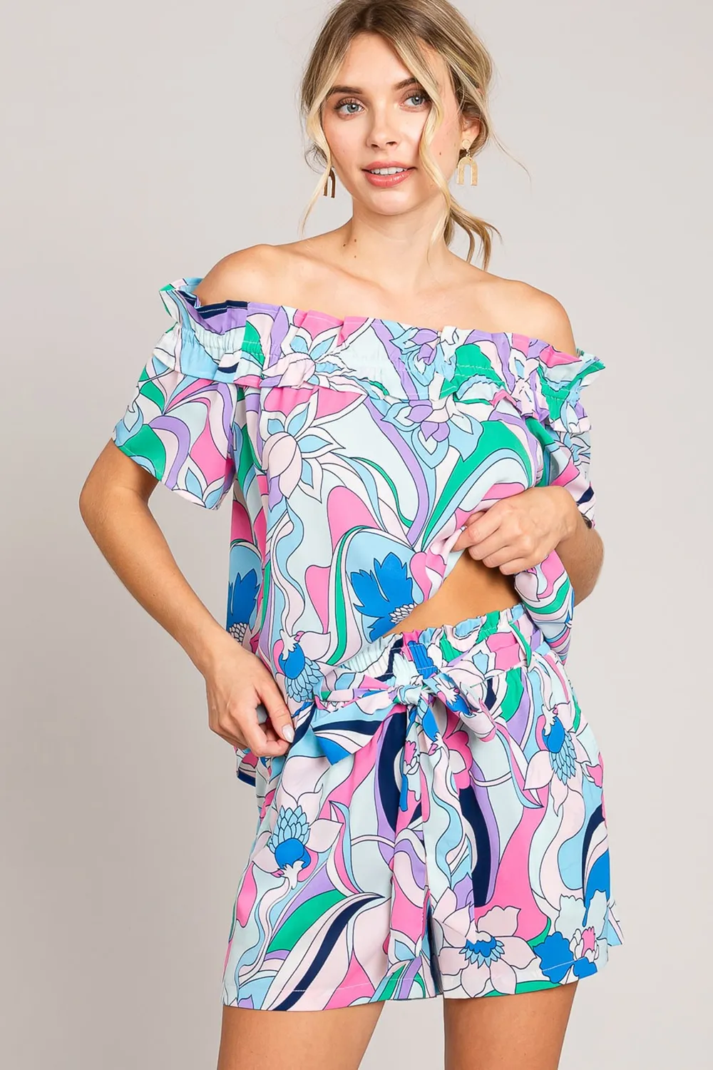 Cotton Bleu by Nu Label Abstracted Print Tie Front Shorts, image 3