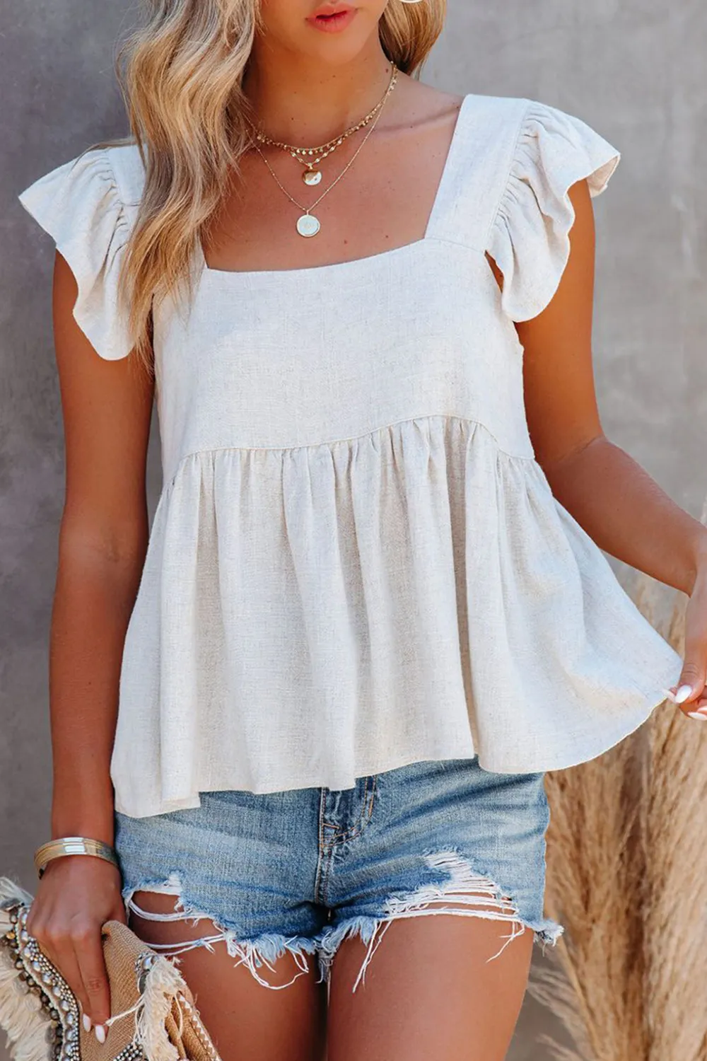 Full Size Ruffled Square Neck Cap Sleeve Blouse, image 14